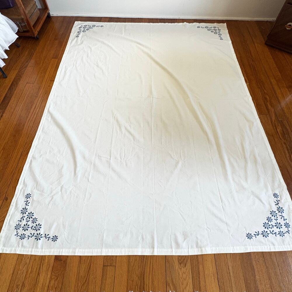 Martha Stewart Blue Floral Embroidered Cotton Tablecloth